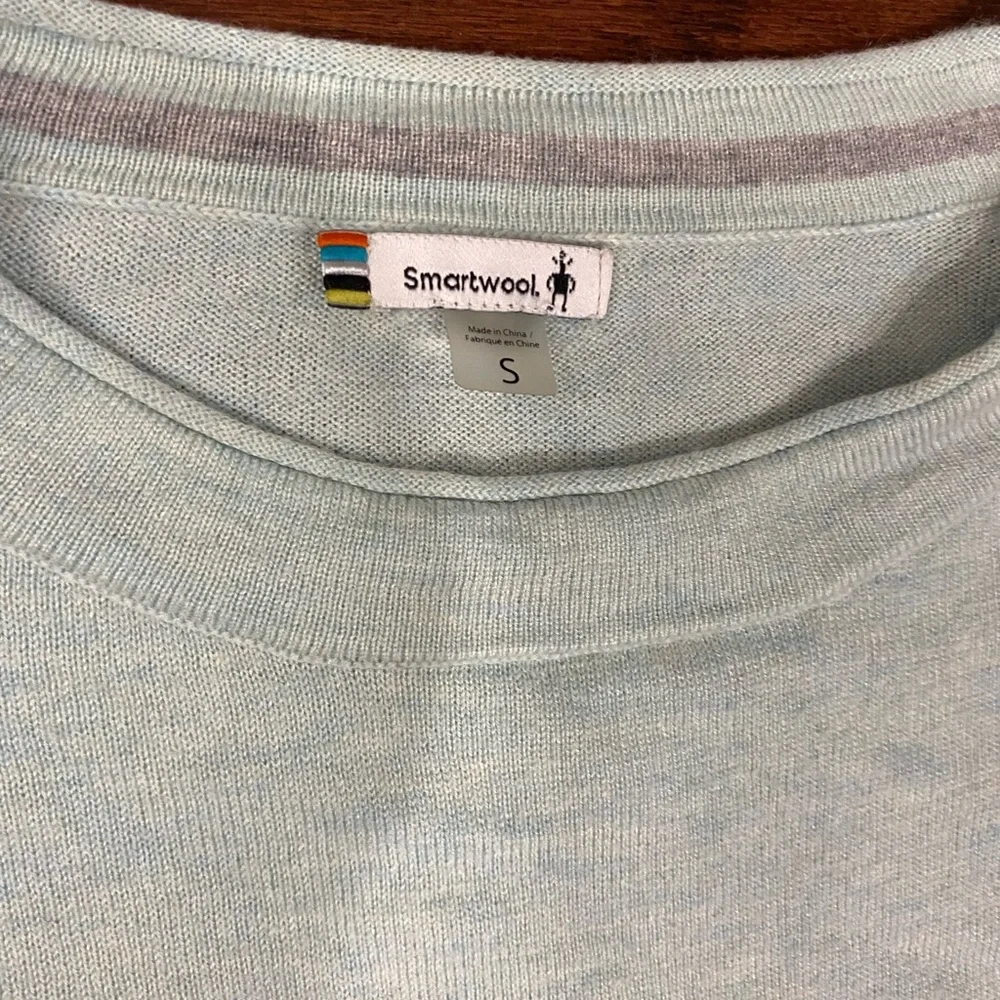 Smartwool Sweater S Pullover Sea Green Athletic Stripes Merino Wool Gorpcore - Picture 2 of 5